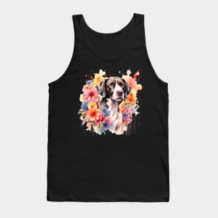 A pointer dog decorated with beautiful watercolor flowers Tank Top